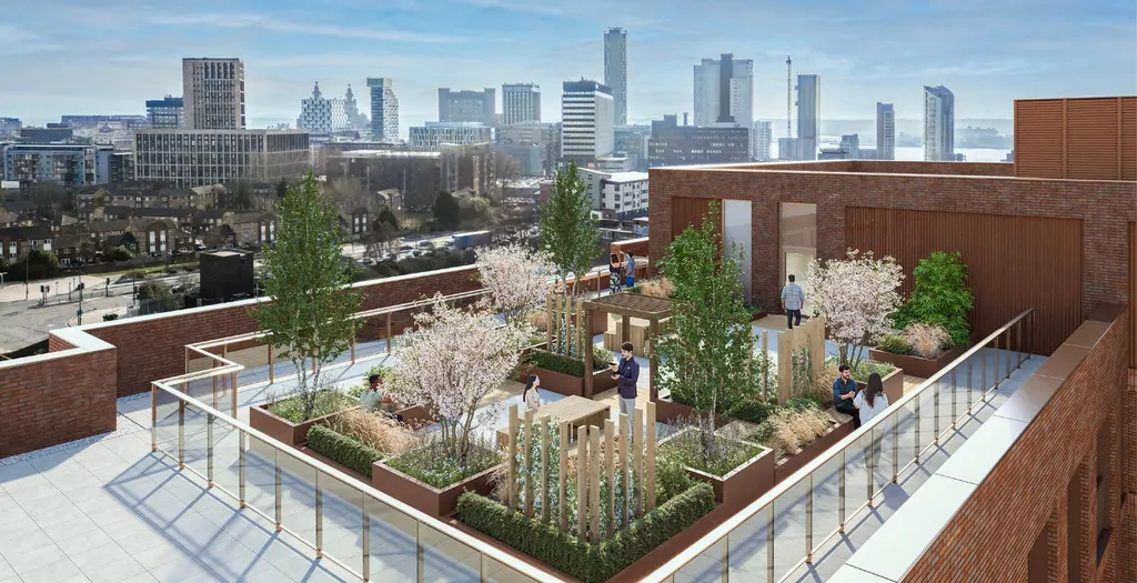 Rooftop sky garden with views across the Liverpool skyline